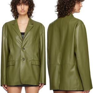 Frankie Shop Olive Green Faux Leather Olympia Relaxed Blazer